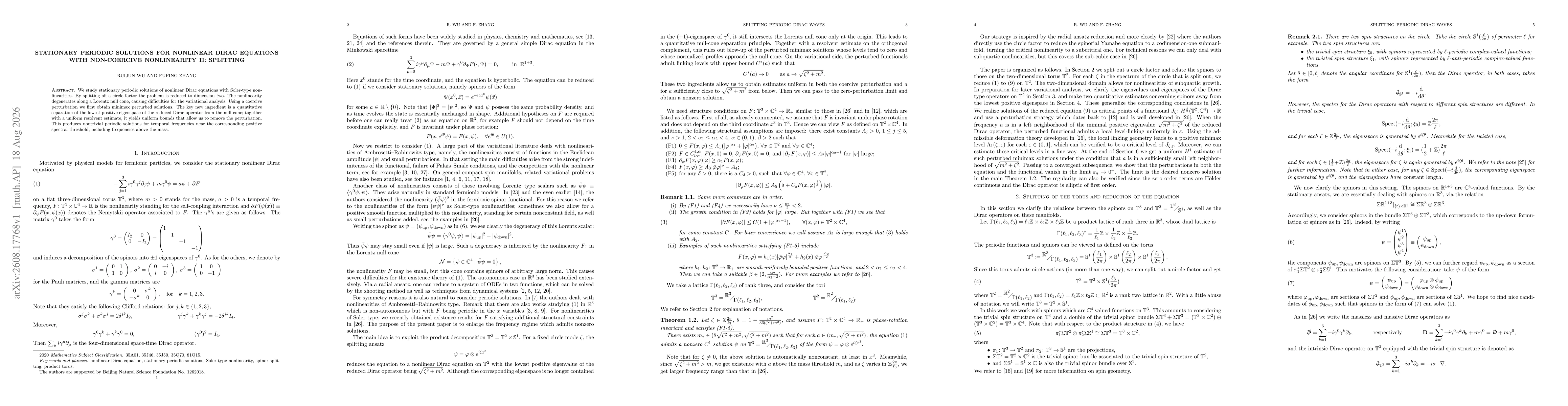Thumbnail for Stationary periodic solutions for nonlinear Dirac equations with non-coercive nonlinearity II: splitting
