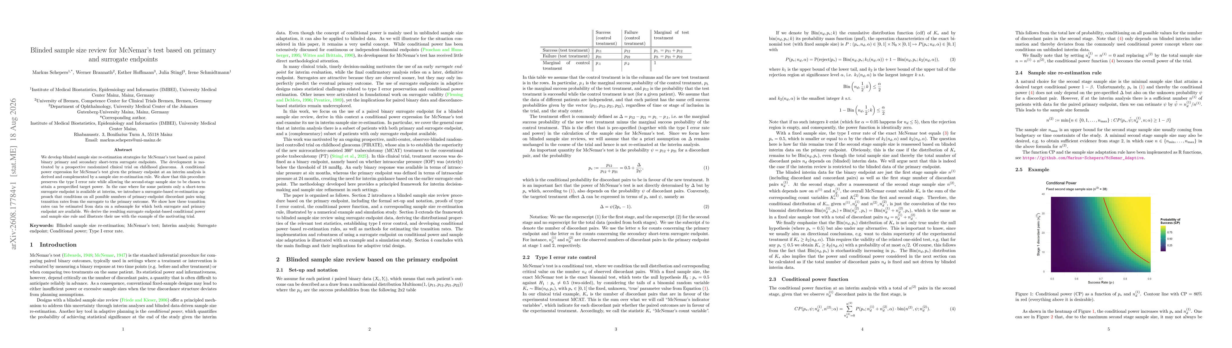 Thumbnail for Blinded sample size review for McNemar's test based on primary and surrogate endpoints