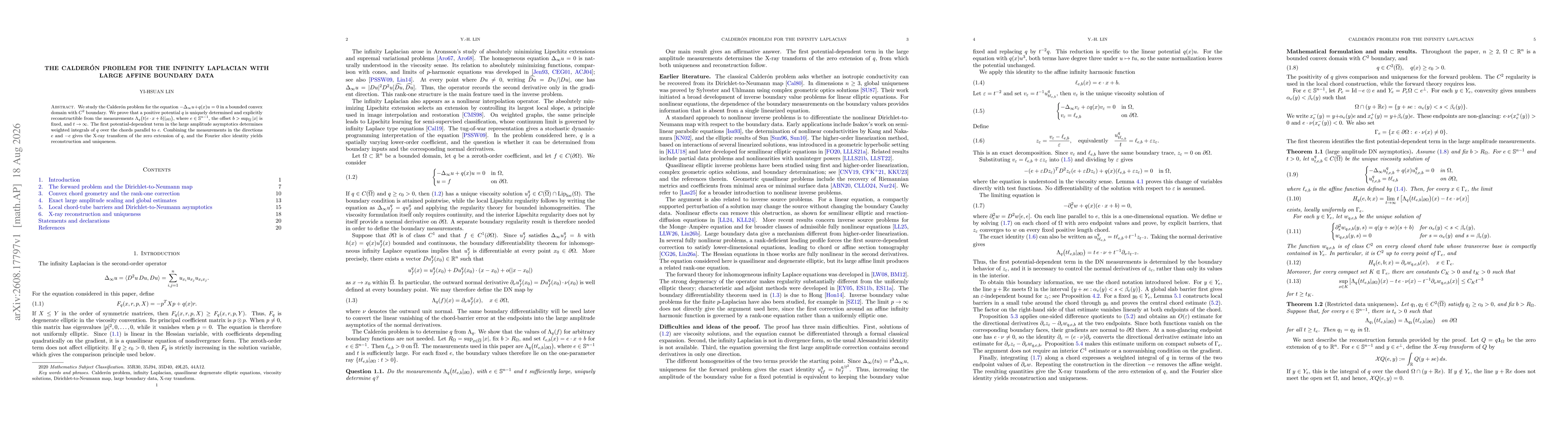 Thumbnail for The Calderón problem for the infinity Laplacian with large affine boundary data