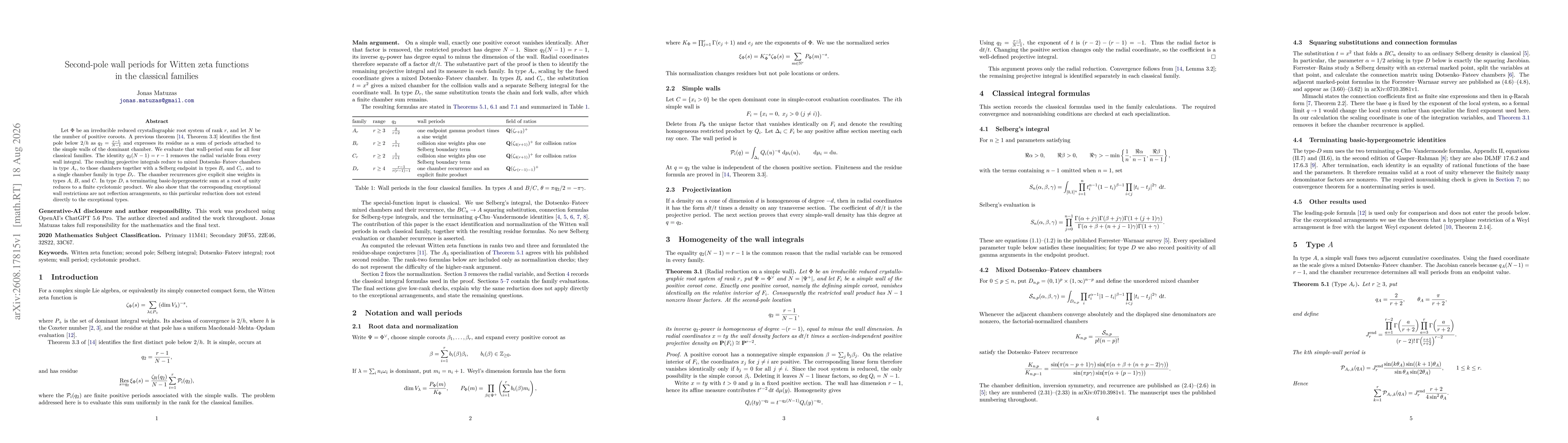 Thumbnail for Second-pole wall periods for Witten zeta functions in the classical families