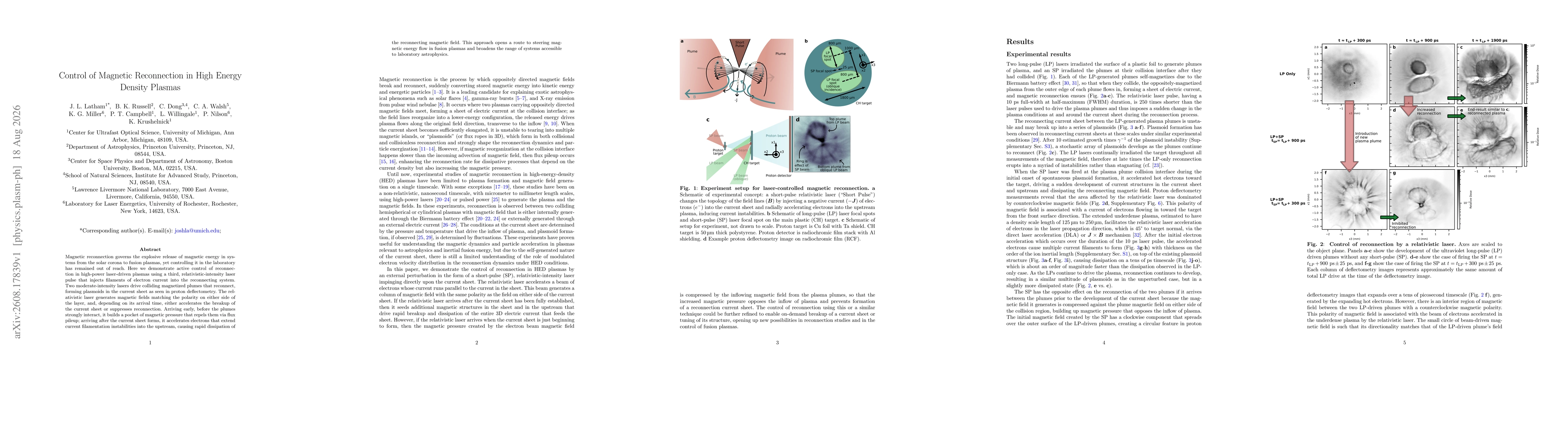 Thumbnail for Control of Magnetic Reconnection in High Energy Density Plasmas