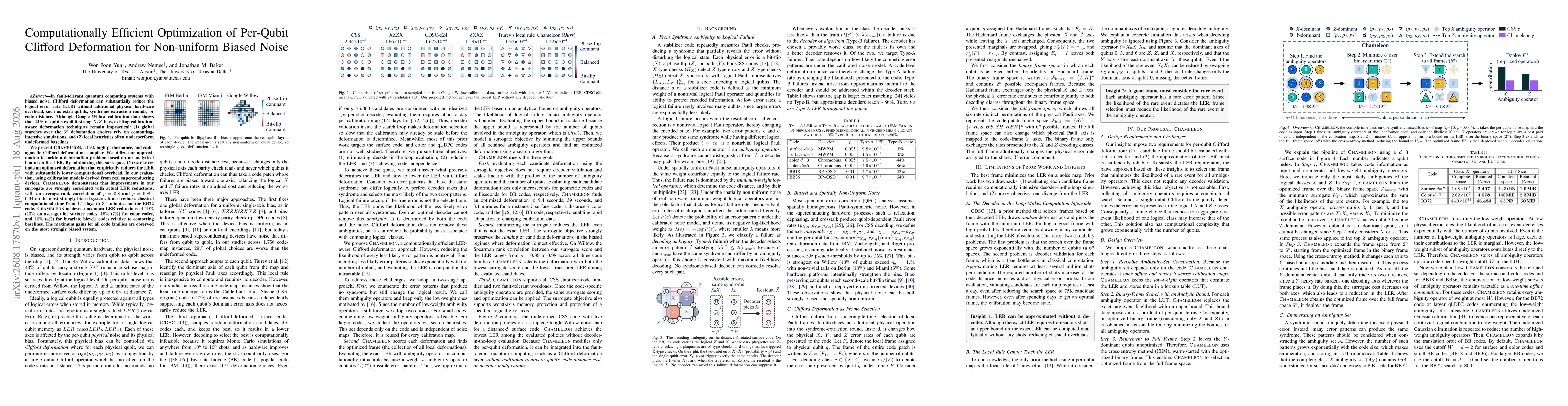 Thumbnail for Computationally Efficient Optimization of Per-Qubit Clifford Deformation for Non-uniform Biased Noise