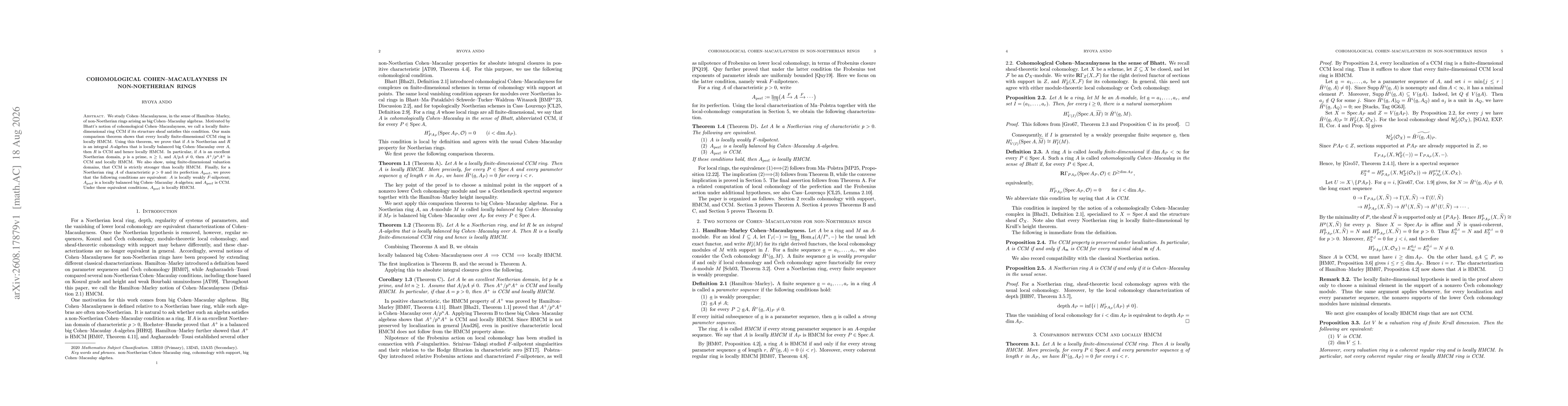 Thumbnail for Cohomological Cohen--Macaulayness in Non-Noetherian Rings