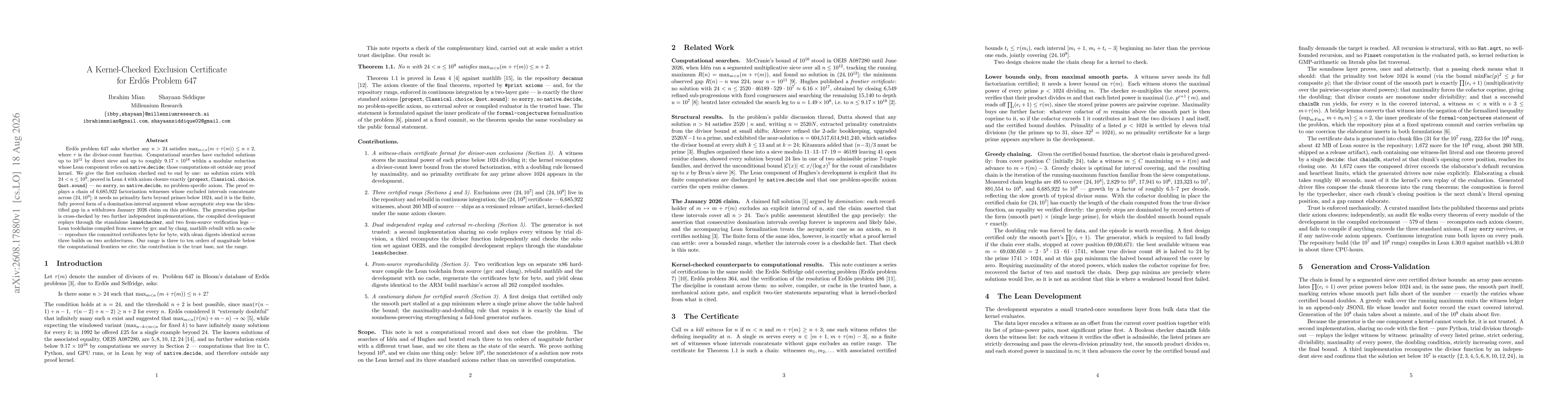 Thumbnail for A Kernel-Checked Exclusion Certificate for Erdős Problem 647