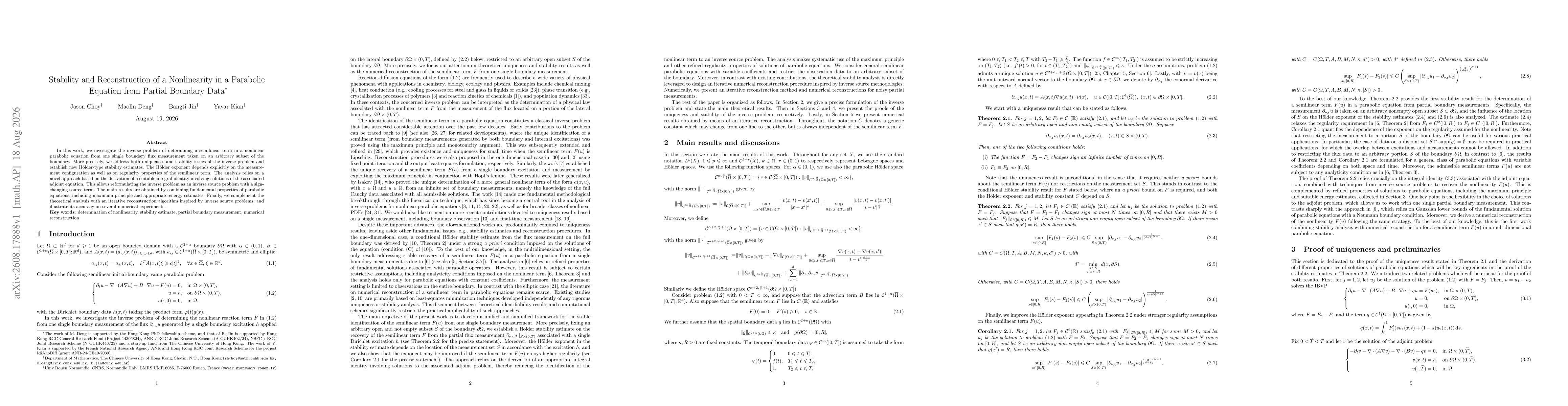 Thumbnail for Stability and Reconstruction of a Nonlinearity in a Parabolic Equation from Partial Boundary Data