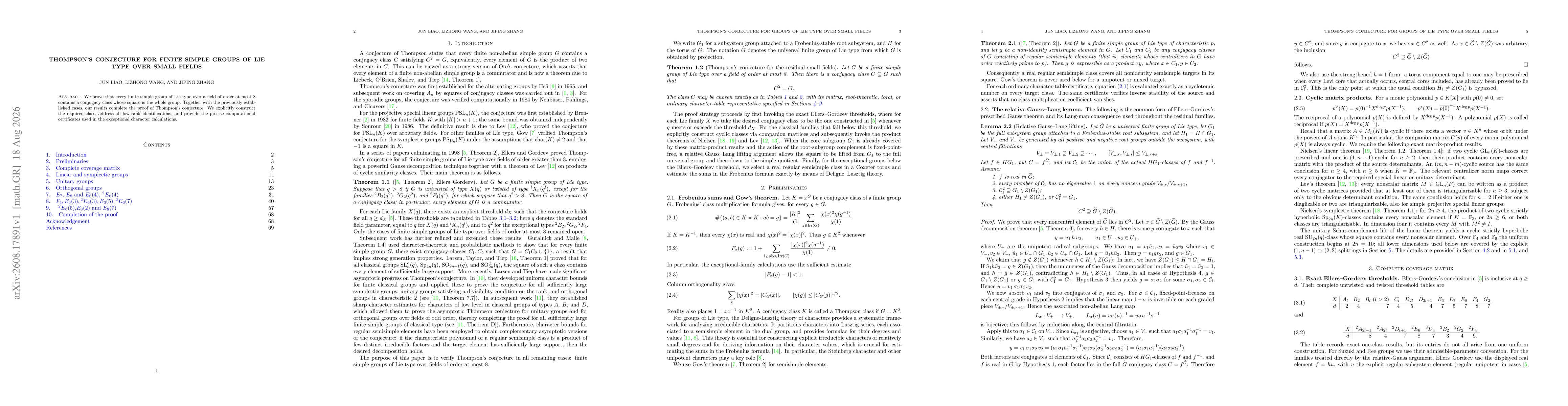 Thumbnail for Thompson's Conjecture for Finite Simple Groups of Lie Type over Small Fields