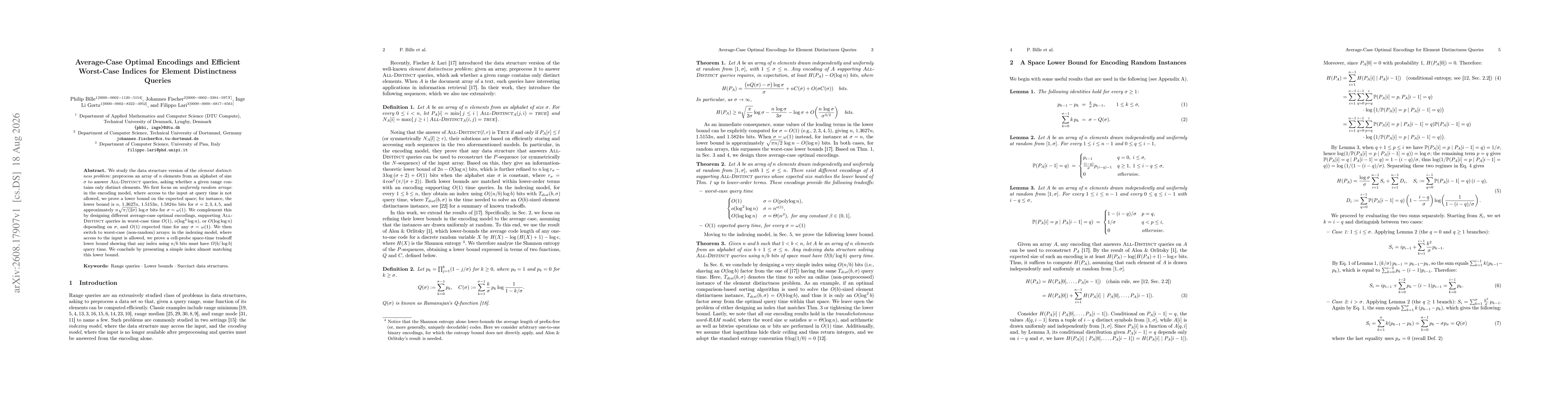 Thumbnail for Average-Case Optimal Encodings and Efficient Worst-Case Indices for Element Distinctness Queries