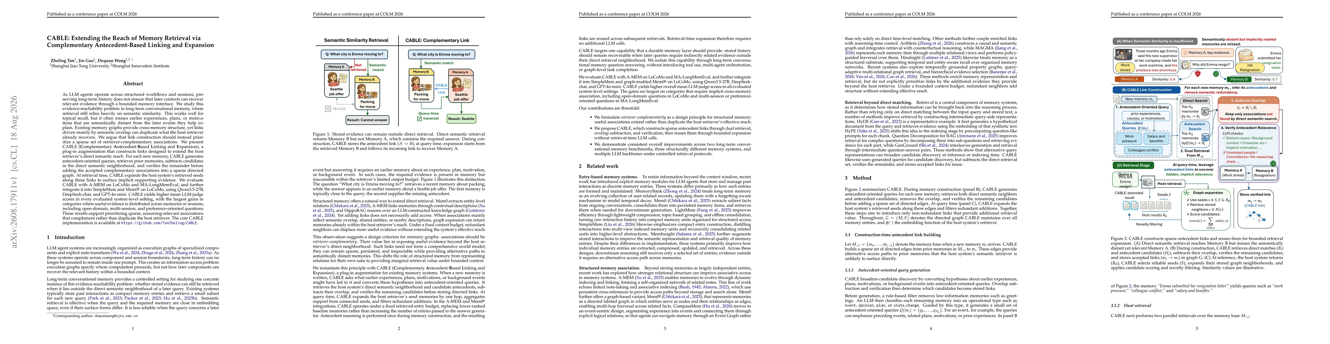 Thumbnail for CABLE: Extending the Reach of Memory Retrieval via Complementary Antecedent-Based Linking and Expansion