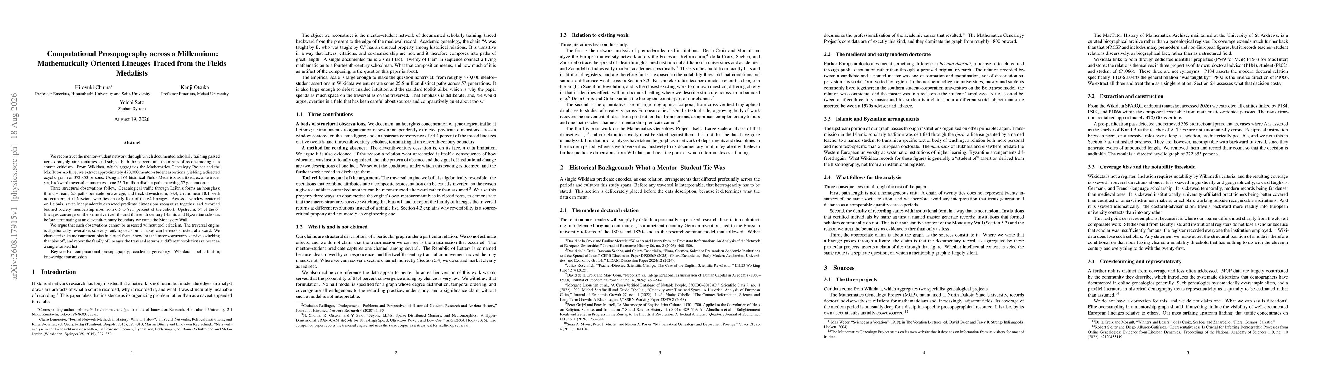 Thumbnail for Computational Prosopography across a Millennium: Mathematically Oriented Lineages Traced from the Fields Medalists