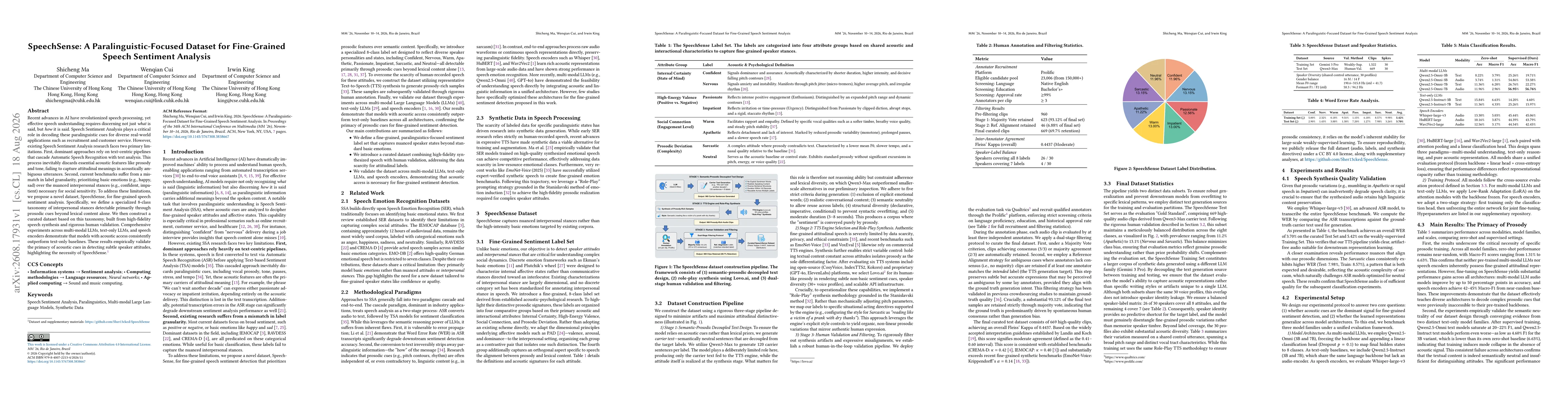 Thumbnail for SpeechSense: A Paralinguistic-Focused Dataset for Fine-Grained Speech Sentiment Analysis