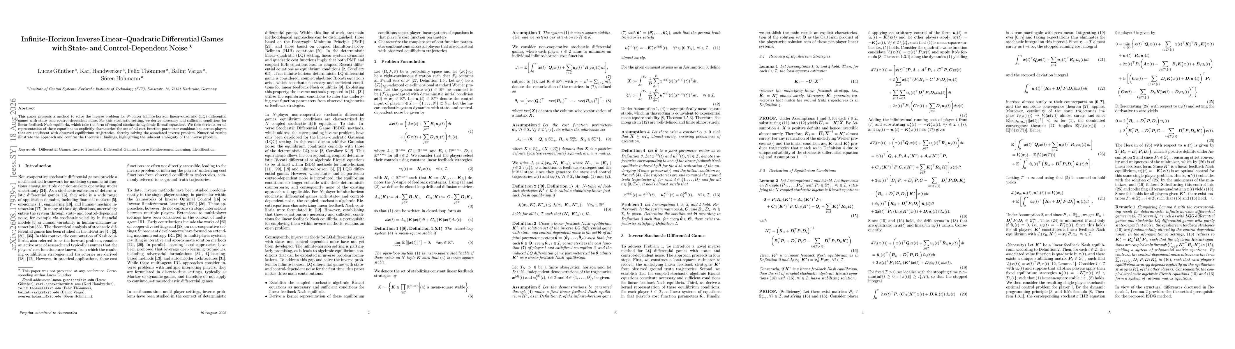 Thumbnail for Infinite-Horizon Inverse Linear-Quadratic Differential Games with State- and Control-Dependent Noise