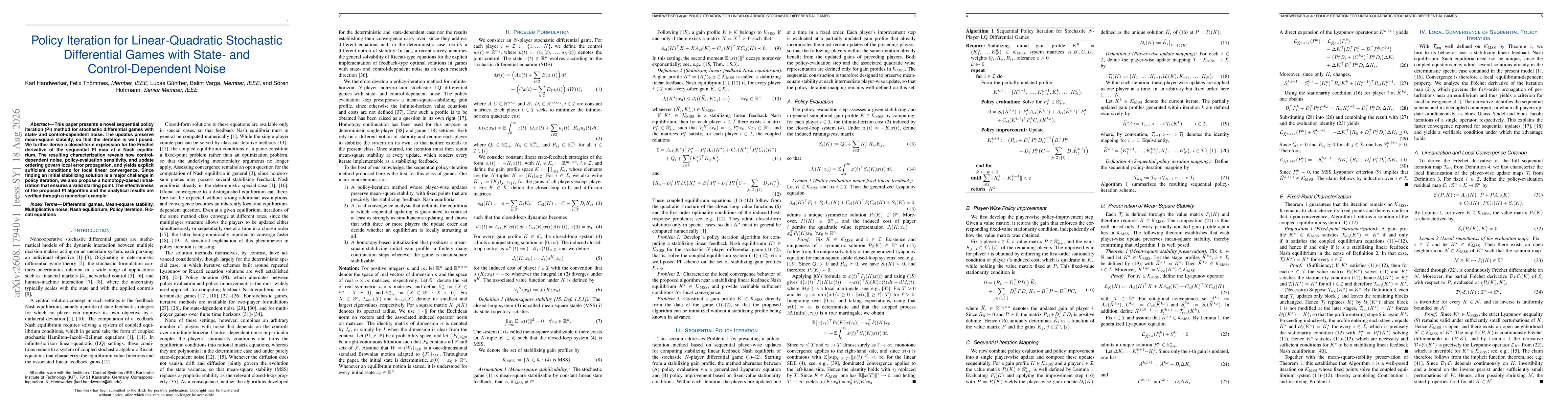 Thumbnail for Policy Iteration for Linear-Quadratic Stochastic Differential Games with State- and Control-Dependent Noise