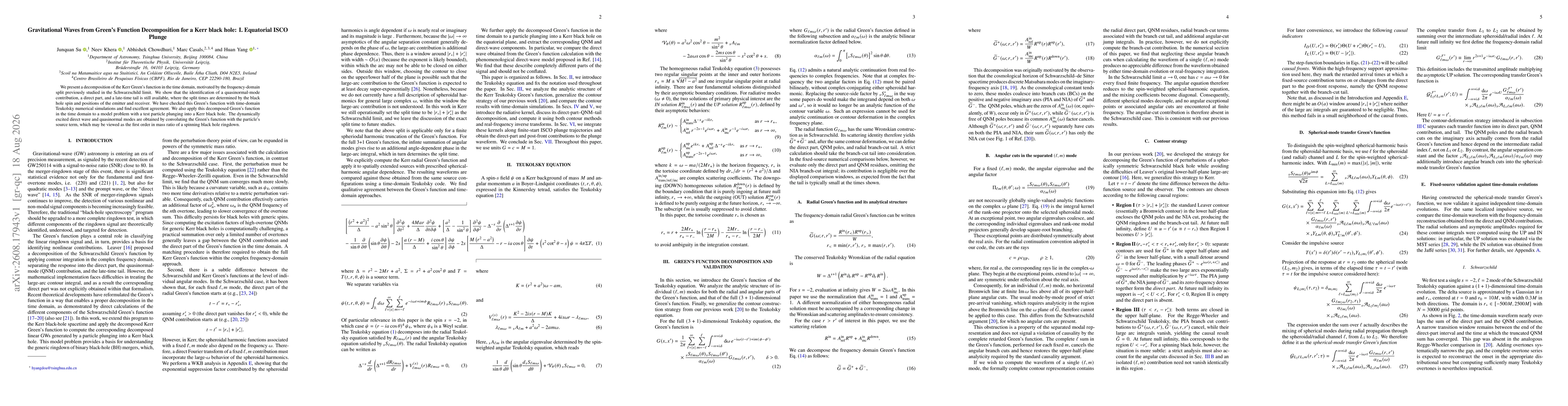 Thumbnail for Gravitational Waves from Green's Function Decomposition for a Kerr black hole: I. Equatorial ISCO Plunge
