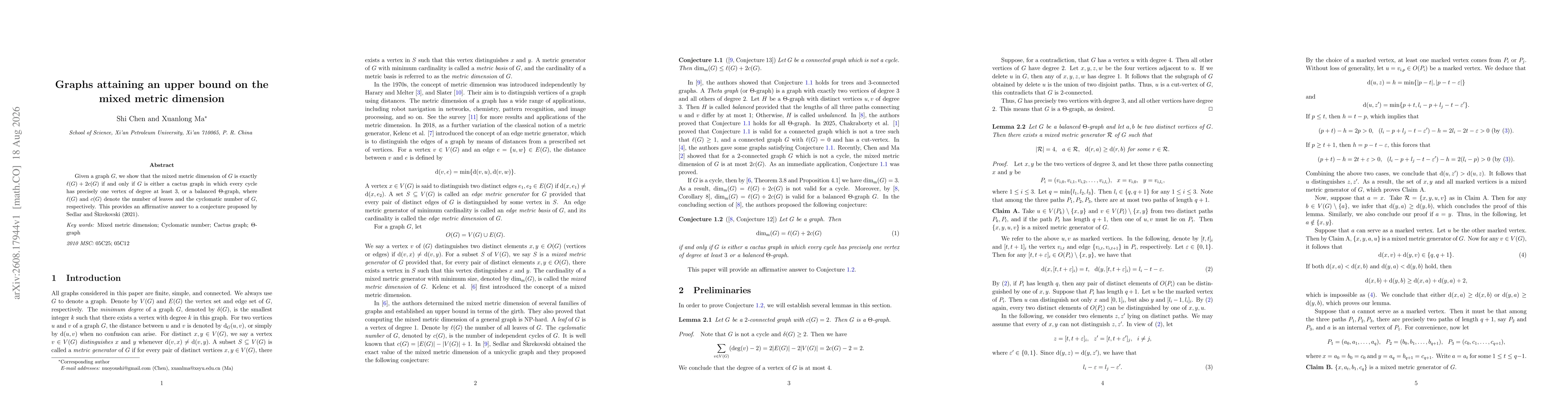 Thumbnail for Graphs attaining an upper bound on the mixed metric dimension