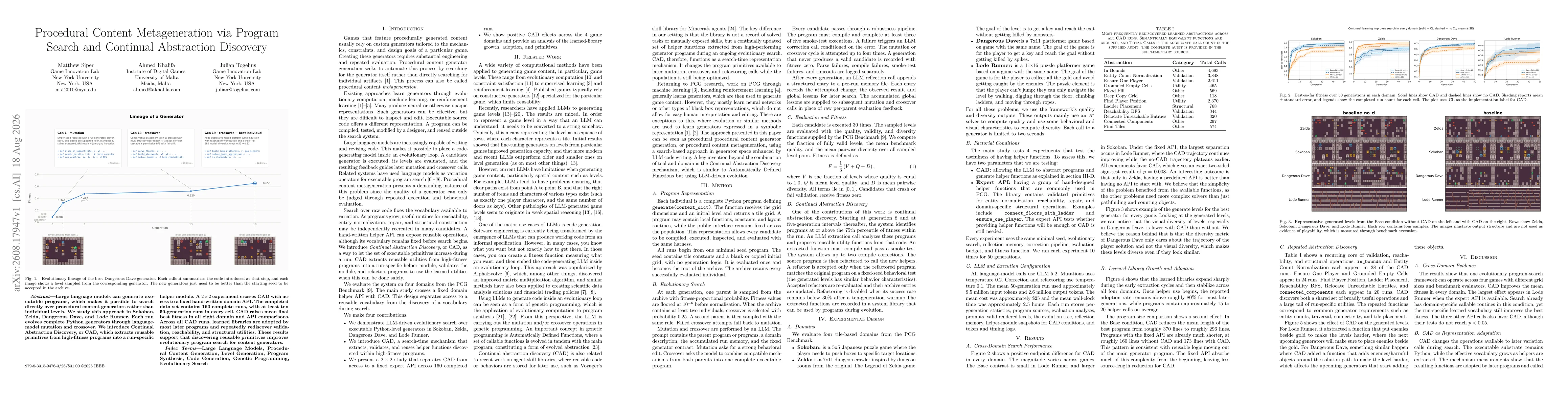 Thumbnail for Procedural Content Metageneration via Program Search and Continual Abstraction Discovery