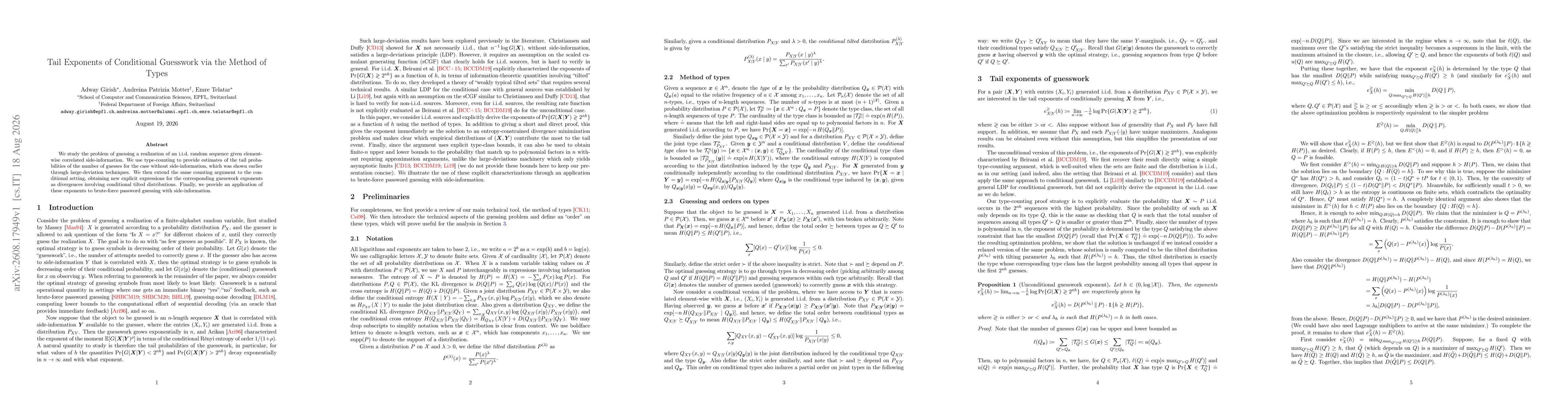 Thumbnail for Tail exponents of conditional guesswork via the method of types