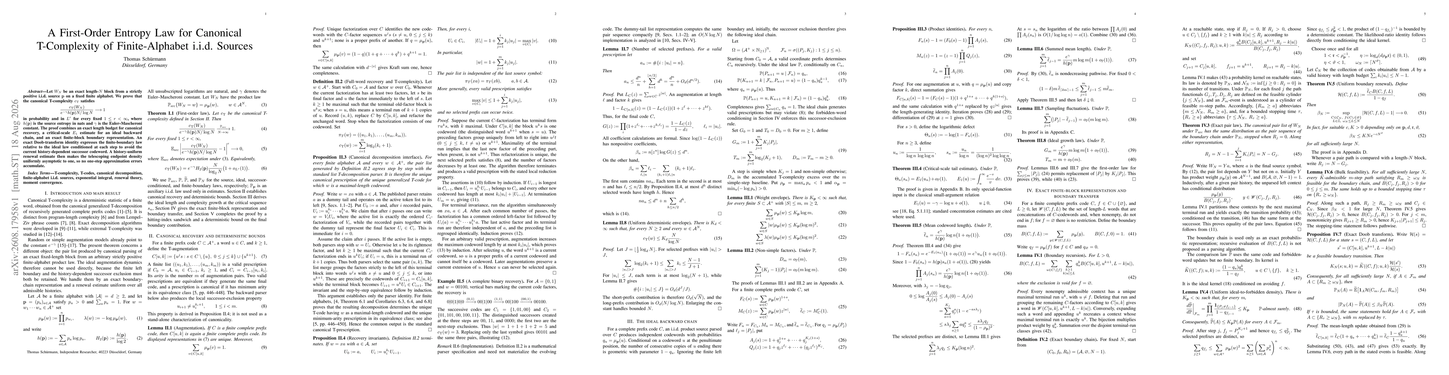 Thumbnail for A First-Order Entropy Law for Canonical T-Complexity of Finite-Alphabet i.i.d. Sources
