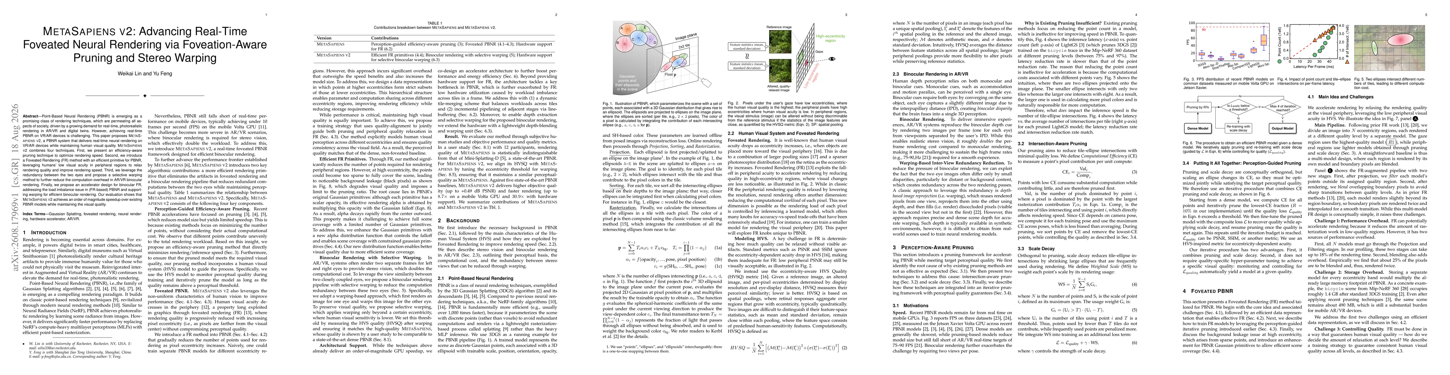 Thumbnail for MetaSapiens v2: Advancing Real-Time Foveated Neural Rendering via Foveation-Aware Pruning and Stereo Warping