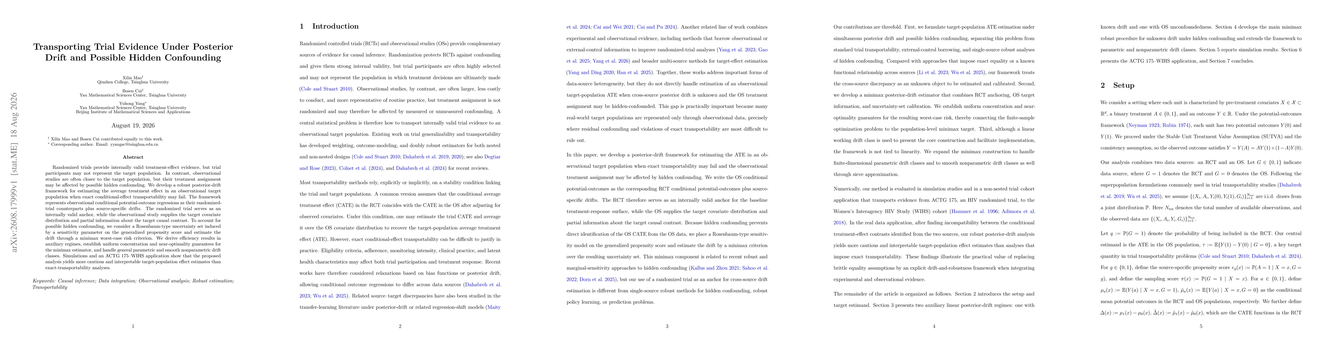 Thumbnail for Transporting Trial Evidence Under Posterior Drift and Possible Hidden Confounding