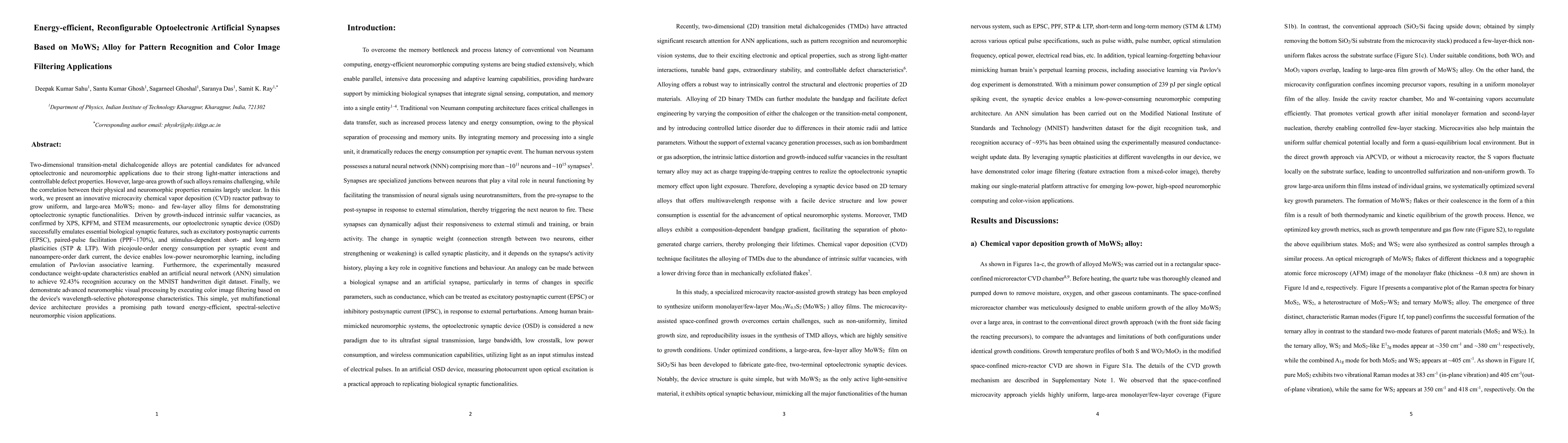 Thumbnail for Energy-efficient, Reconfigurable Optoelectronic Artificial Synapses Based on MoWS$_2$ Alloy for Pattern Recognition and Color Image Filtering Applications