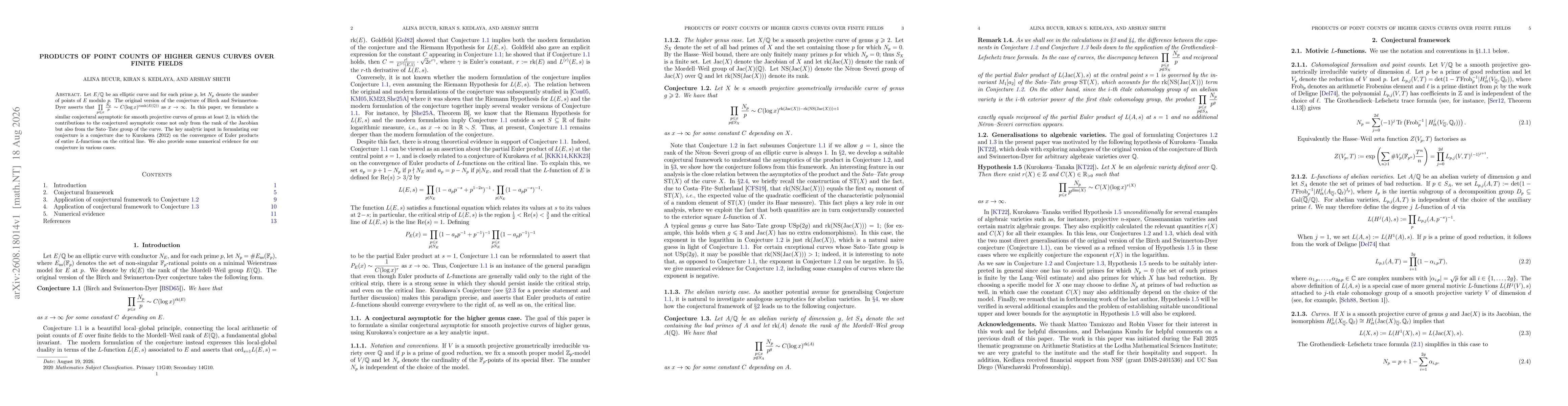 Thumbnail for Products of point counts of higher genus curves over finite fields