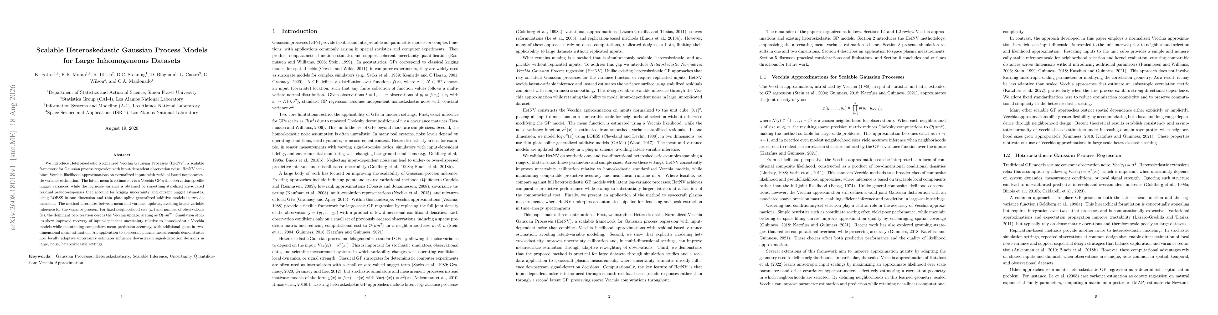 Thumbnail for Scalable Heteroskedastic Gaussian Process Models for Large Inhomogeneous Datasets