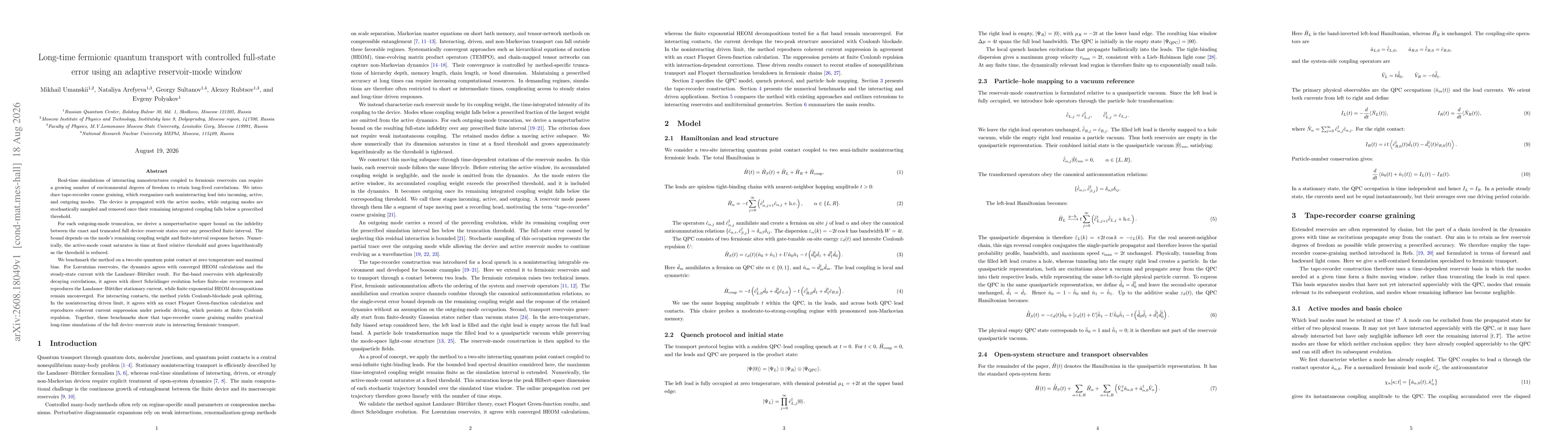 Thumbnail for Long-time fermionic quantum transport with controlled full-state error using an adaptive reservoir-mode window