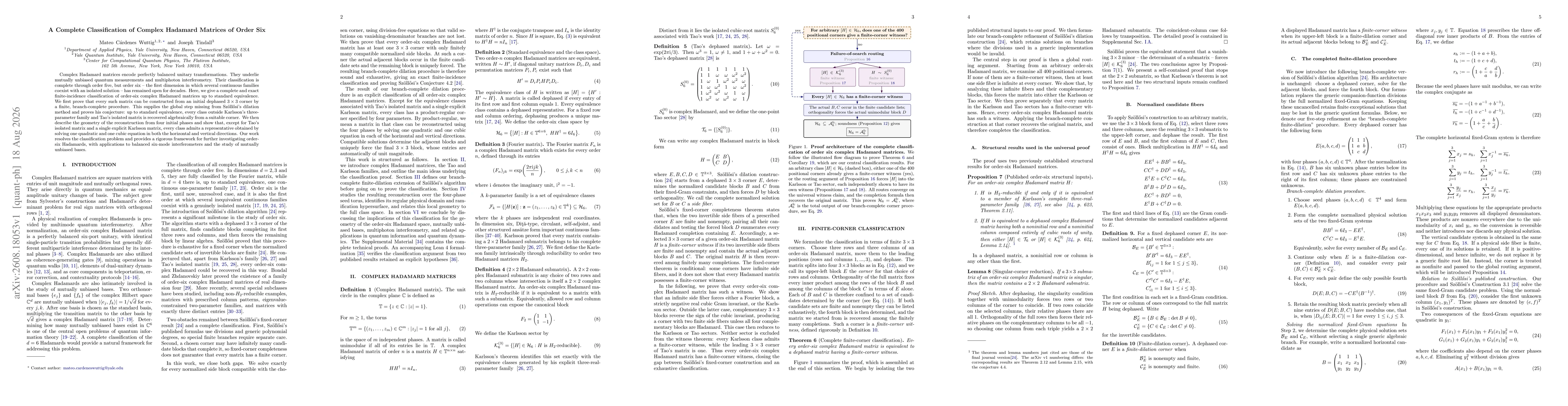 Thumbnail for A Complete Classification of Complex Hadamard Matrices of Order Six