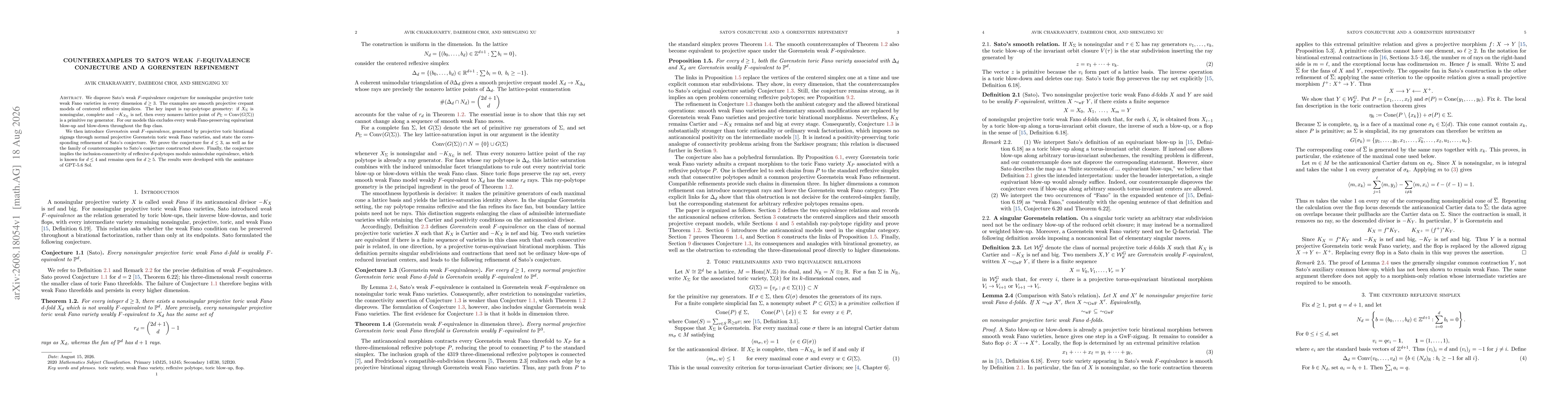 Thumbnail for Counterexamples to Sato's Weak F-Equivalence Conjecture and a Gorenstein Refinement