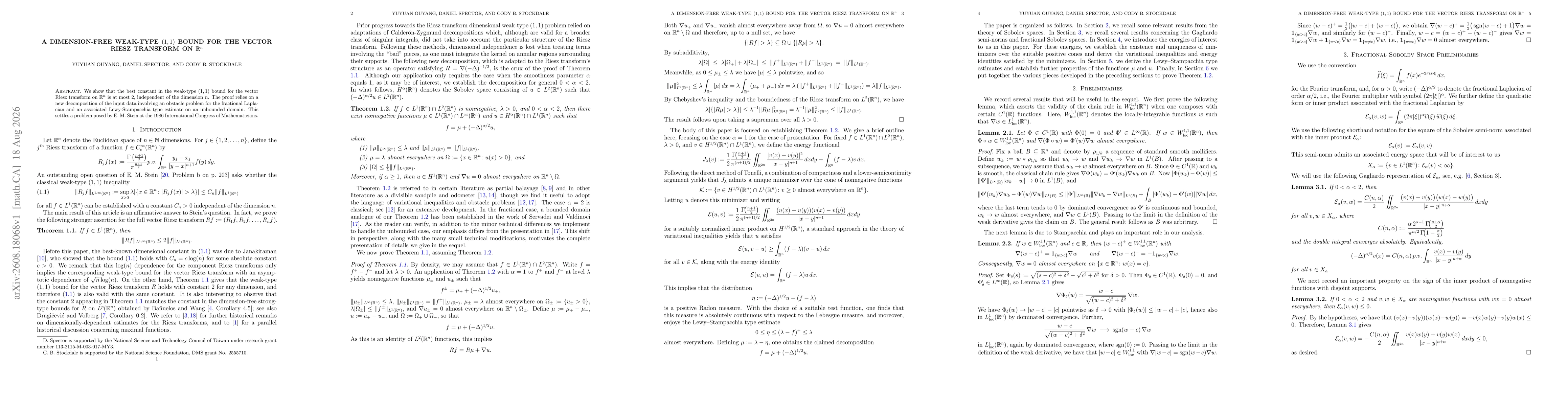 Thumbnail for A dimension-free weak-type $(1,1)$ bound for the vector Riesz transform on $\mathbb{R}^n$
