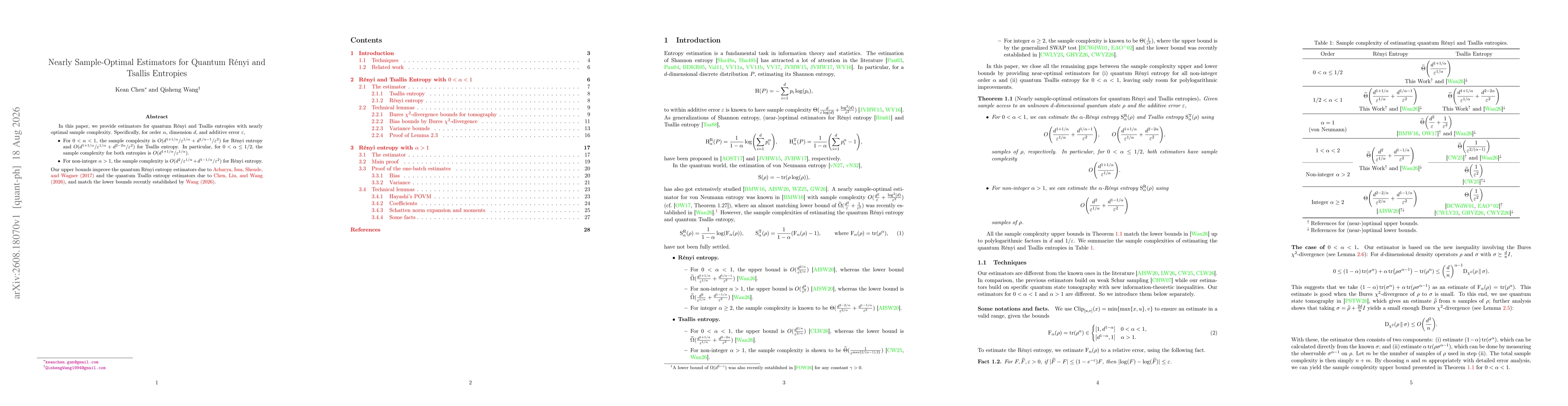 Thumbnail for Nearly Sample-Optimal Estimators for Quantum Rényi and Tsallis Entropies