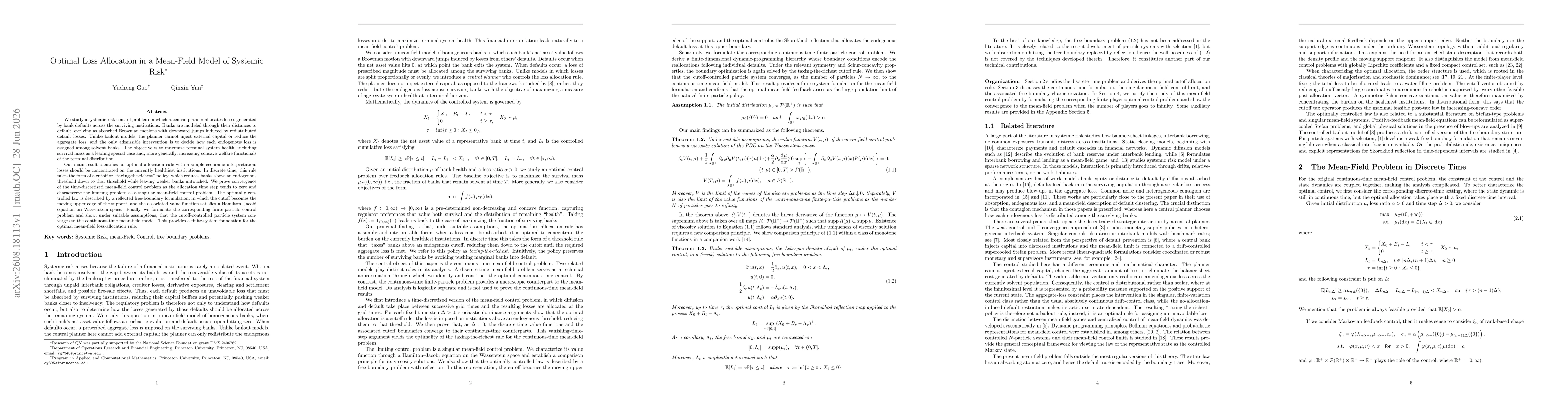 Thumbnail for Optimal Loss Allocation in a Mean-Field Model of Systemic Risk