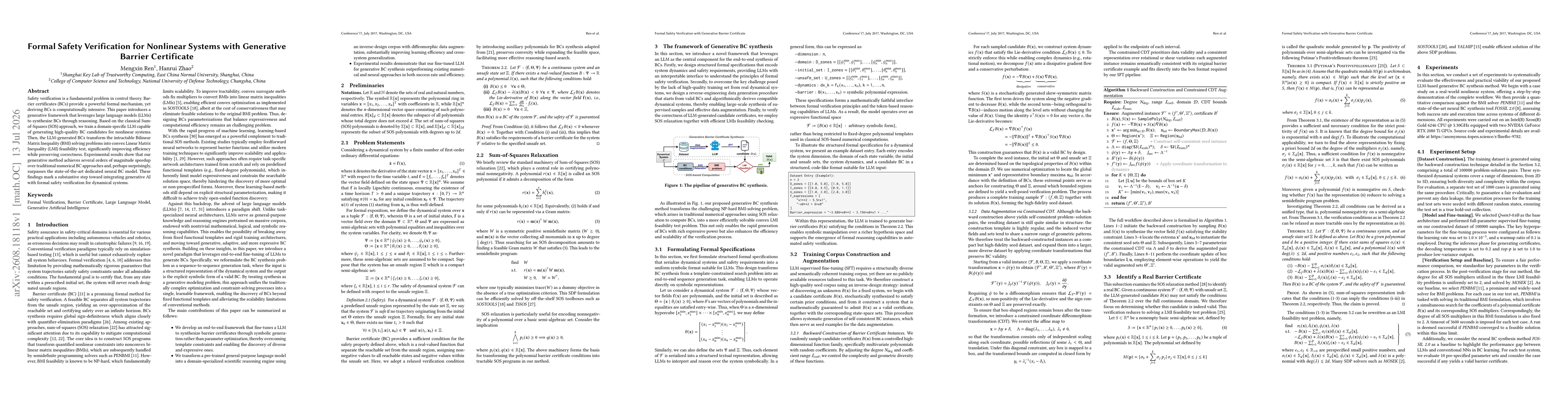 Thumbnail for Formal Safety Verification for Nonlinear Systems with Generative Barrier Certificate
