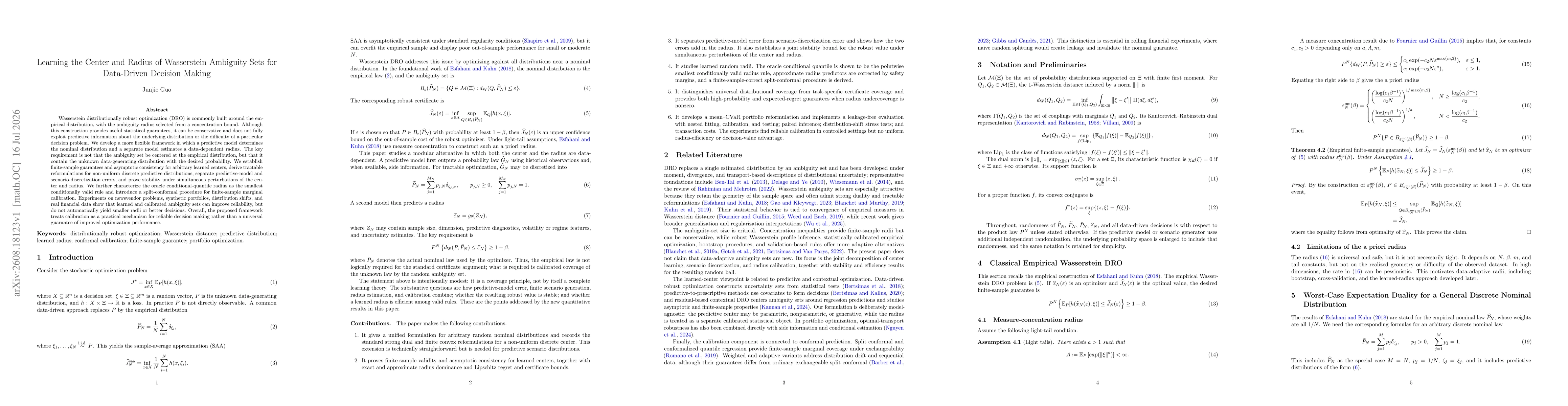 Thumbnail for Learning the Center and Radius of Wasserstein Ambiguity Sets for Data-Driven Decision Making