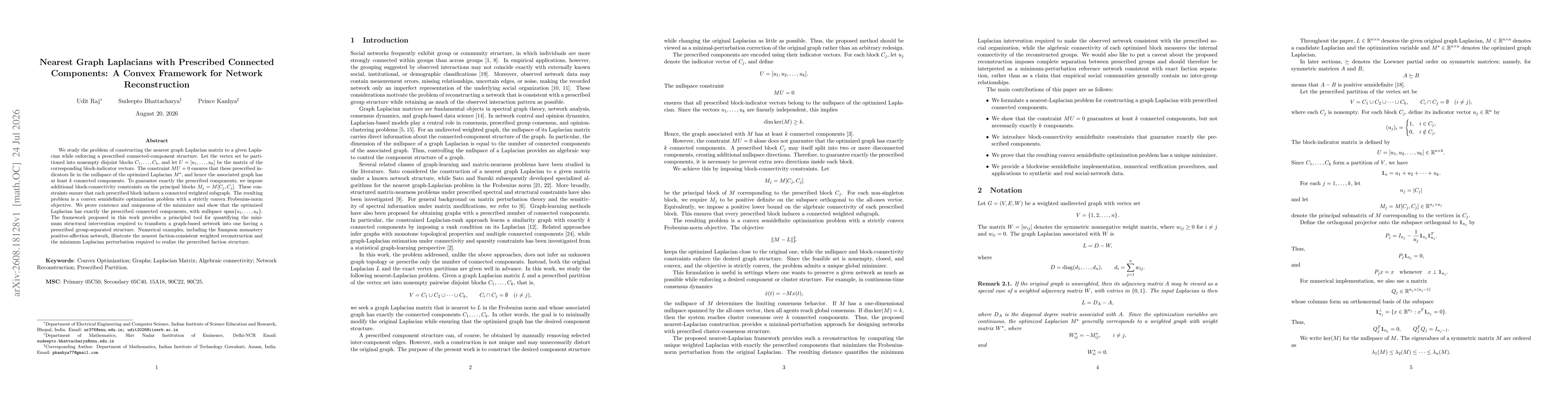 Thumbnail for Nearest Graph Laplacians with Prescribed Connected Components: A Convex Framework for Network Reconstruction
