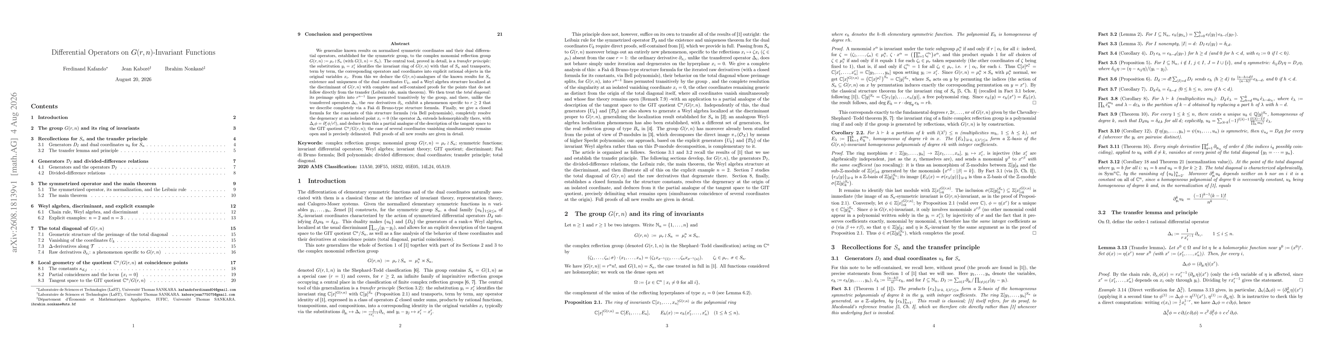 Thumbnail for Differential Operators on $G(r,n)$-Invariant Functions