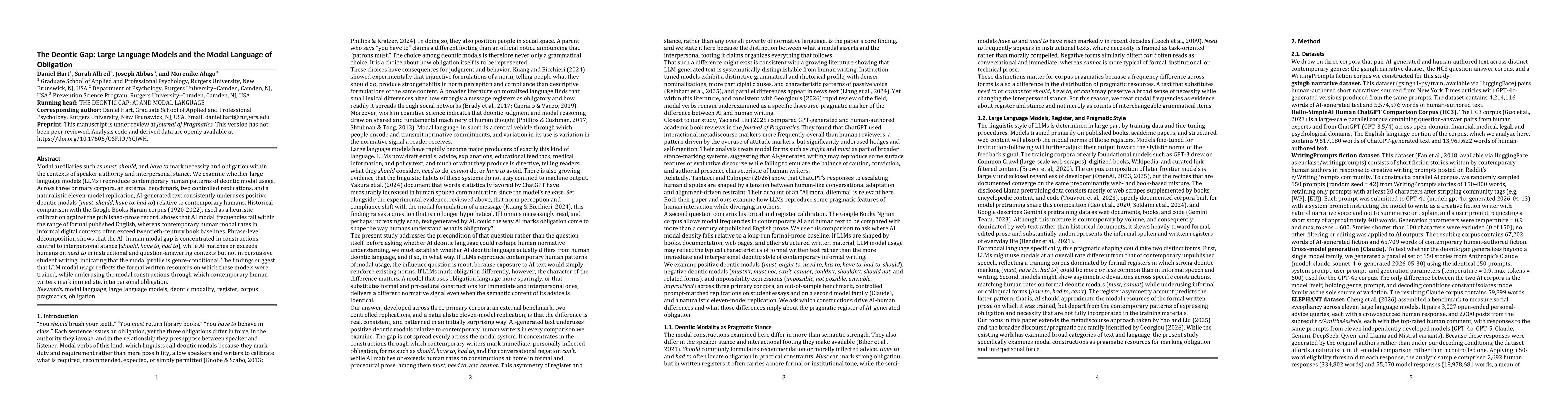 Thumbnail for The Deontic Gap: Large Language Models and the Modal Language of Obligation