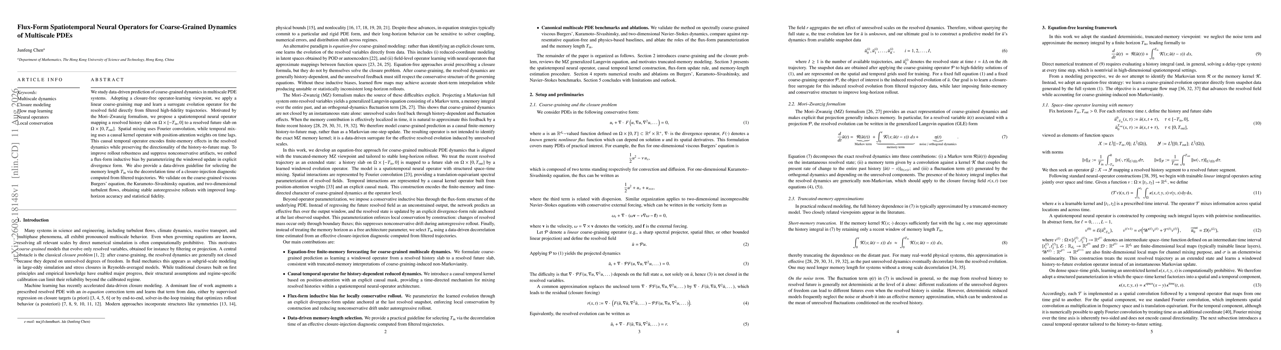 Thumbnail for Flux-form spatiotemporal neural operators for coarse-grained dynamics of multiscale PDEs