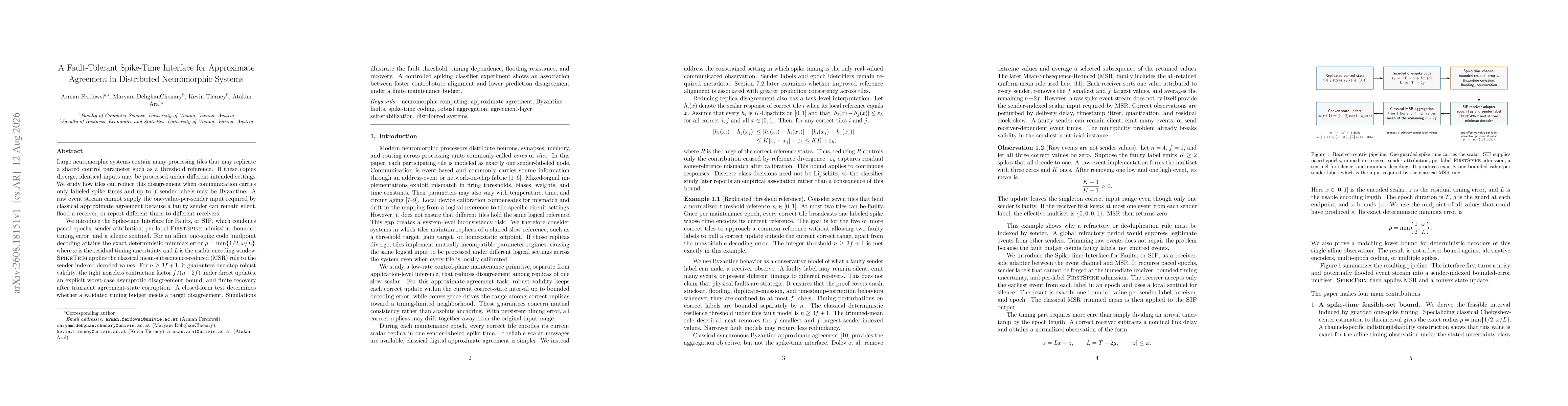 Thumbnail for A Fault-Tolerant Spike-Time Interface for Approximate Agreement in Distributed Neuromorphic Systems