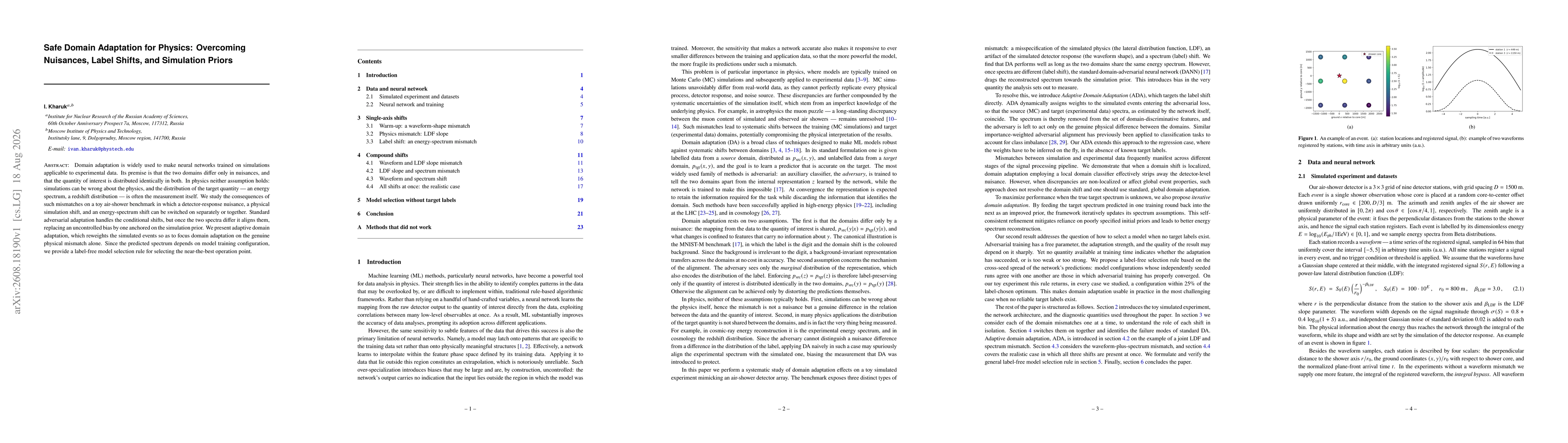 Thumbnail for Safe Domain Adaptation for Physics: Overcoming Nuisances, Label Shifts, and Simulation Priors