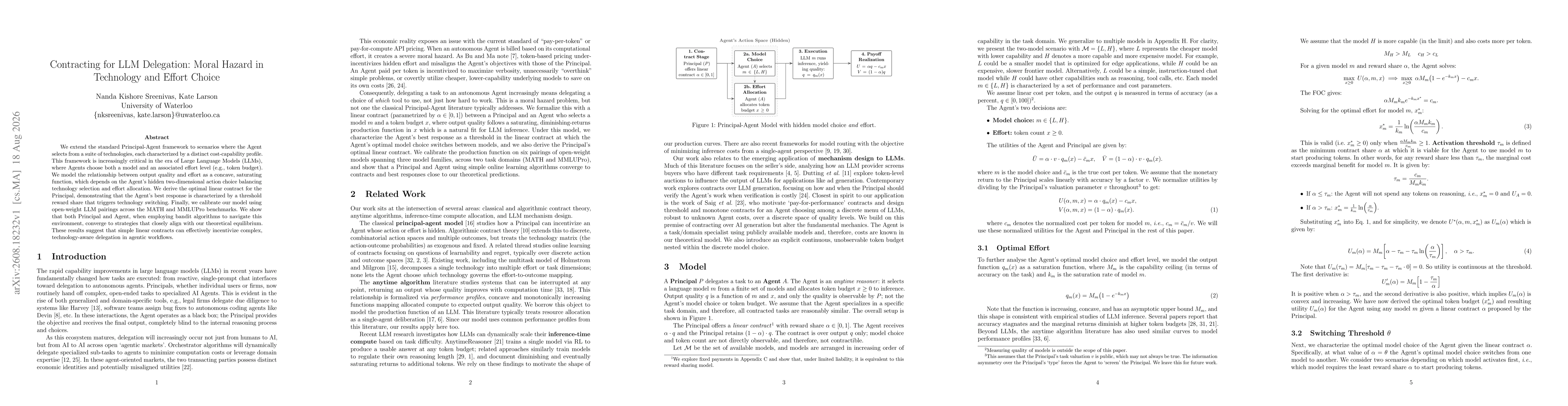 Thumbnail for Contracting for LLM Delegation: Moral Hazard in Technology and Effort Choice