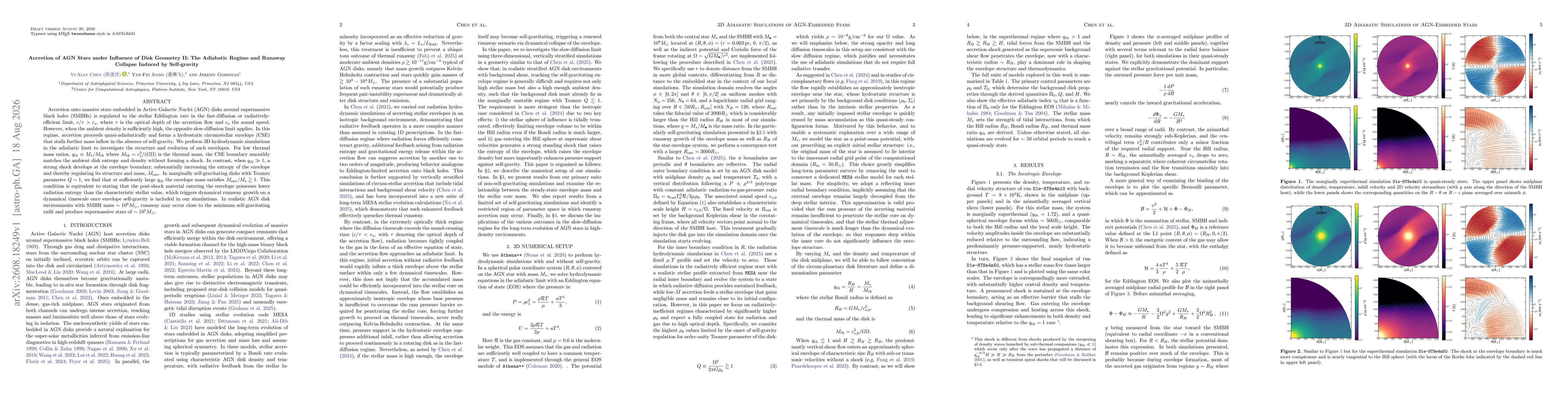 Thumbnail for Accretion of AGN Stars under Influence of Disk Geometry II: The Adiabatic Regime and Runaway Collapse Induced by Self-gravity