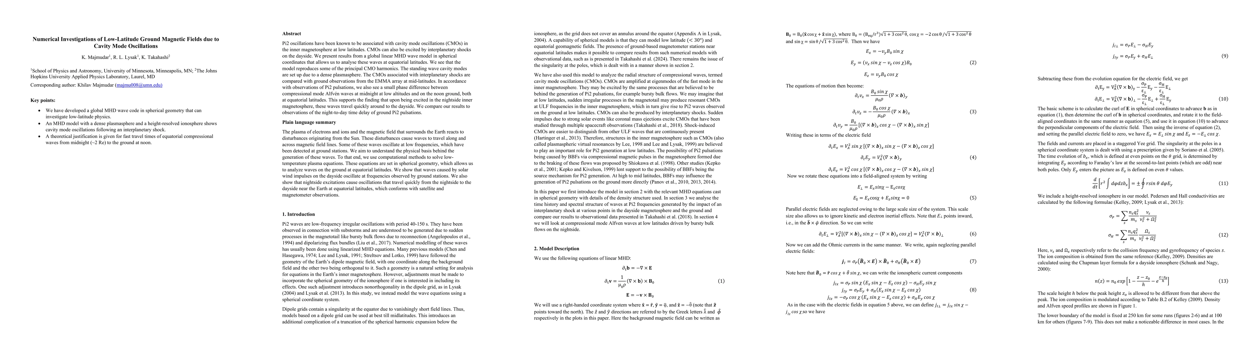 Thumbnail for Numerical investigations of low-latitude ground magnetic fields due to cavity mode oscillations
