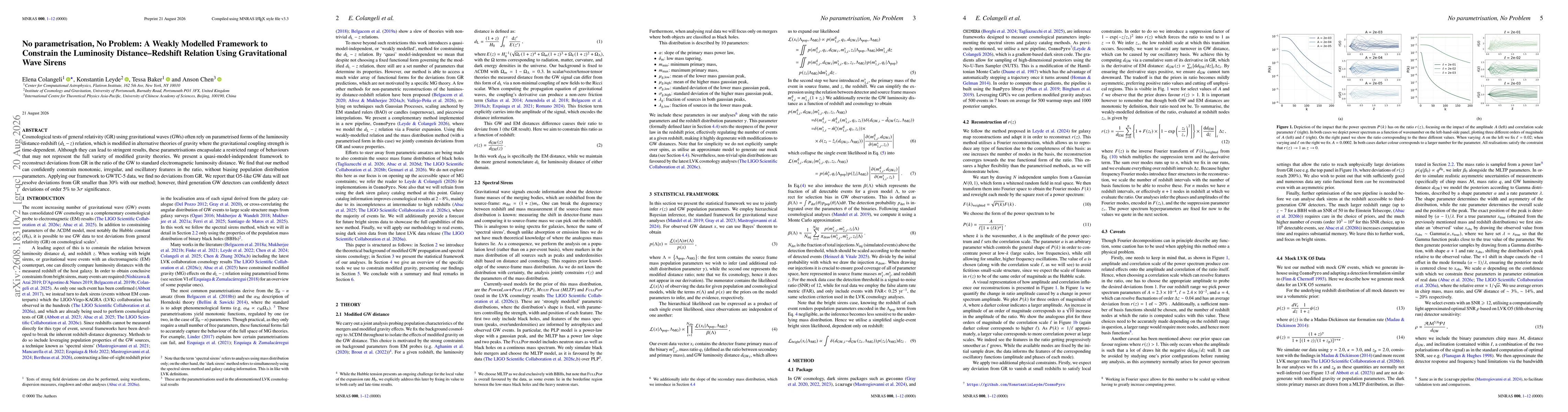Thumbnail for No parametrisation, No Problem: A Weakly Modelled Framework to Constrain the Luminosity Distance--Redshift Relation Using Gravitational Wave Sirens