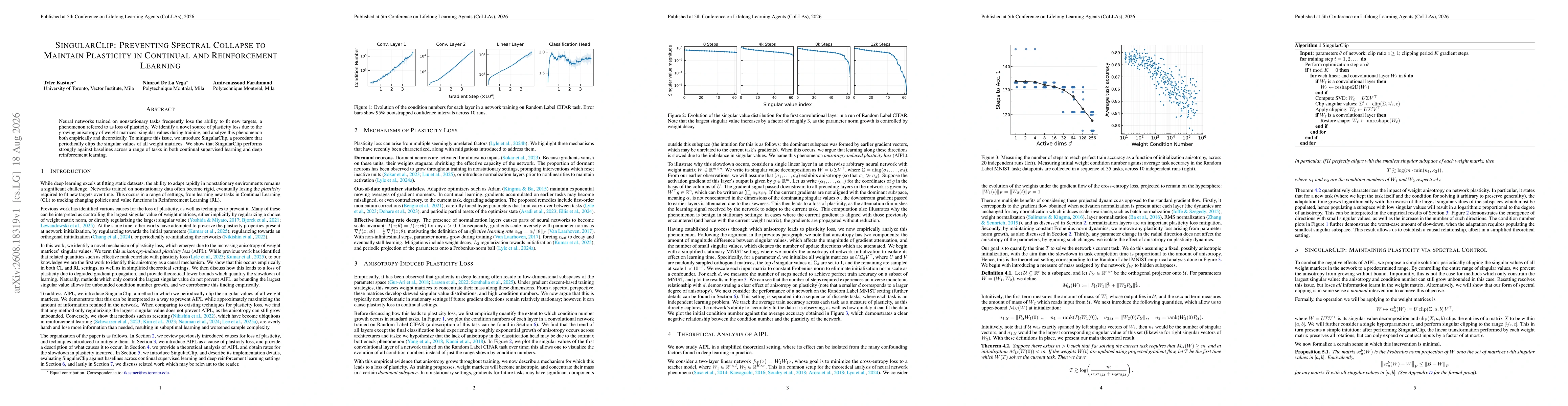 Thumbnail for SingularClip: Preventing Spectral Collapse to Maintain Plasticity in Continual and Reinforcement Learning