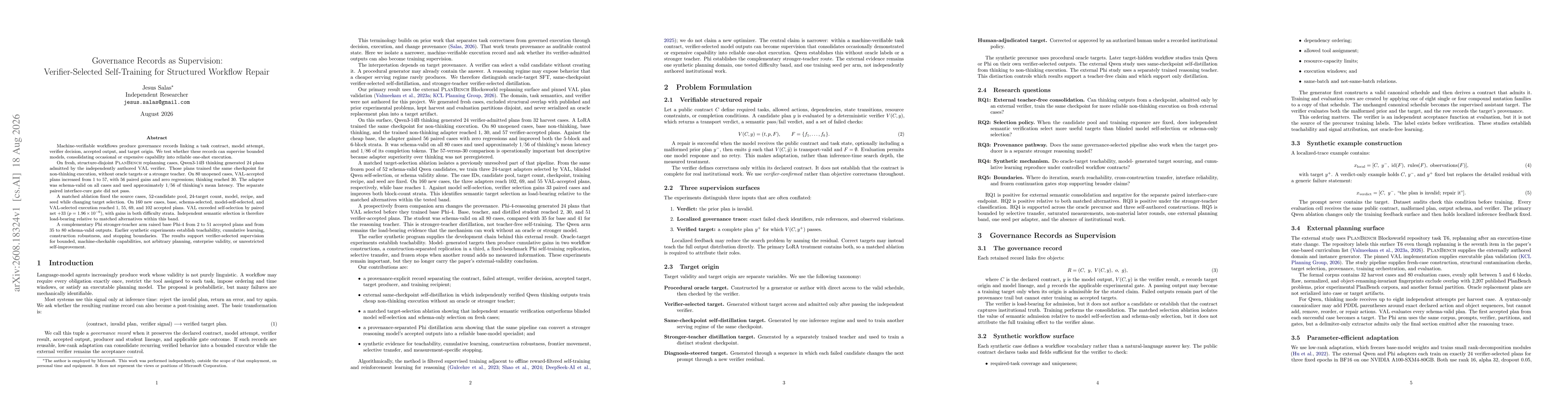 Thumbnail for Governance Records as Supervision: Verifier-Selected Self-Training for Structured Workflow Repair