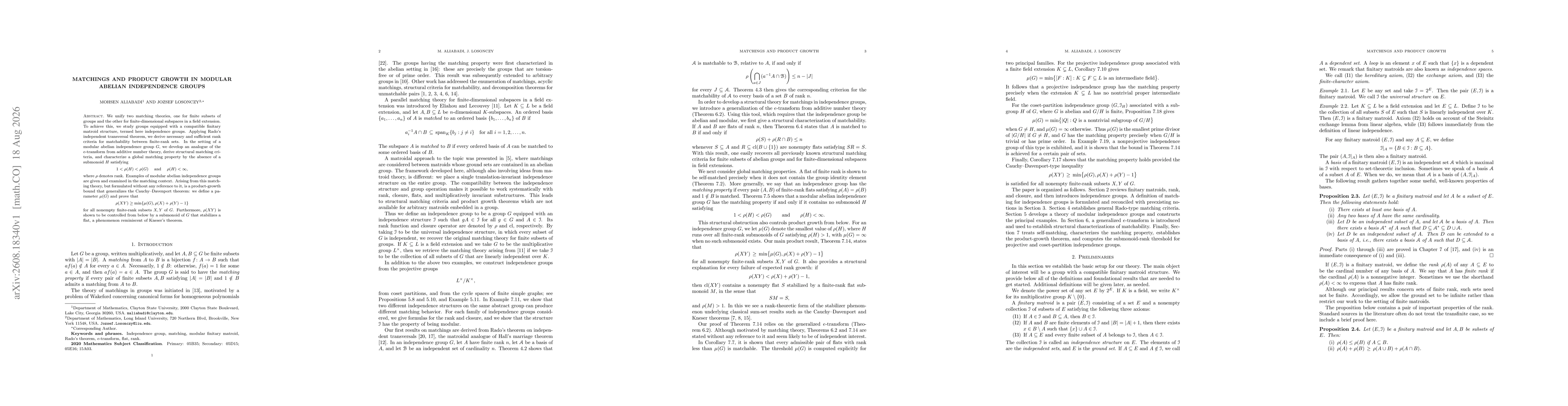 Thumbnail for Matchings and product growth in modular abelian independence groups