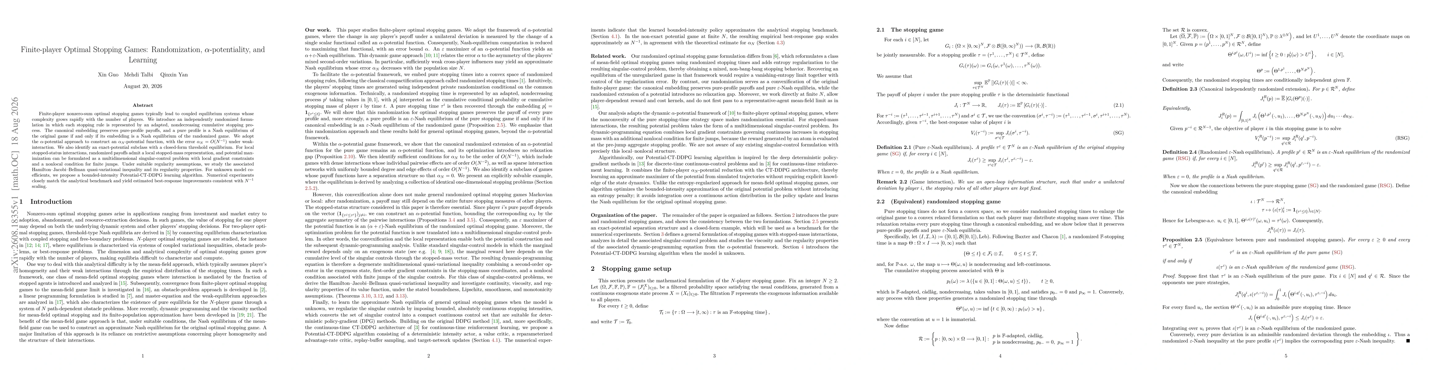 Thumbnail for Finite-player Optimal Stopping Games: Randomization, $α$-potentiality, and Learning