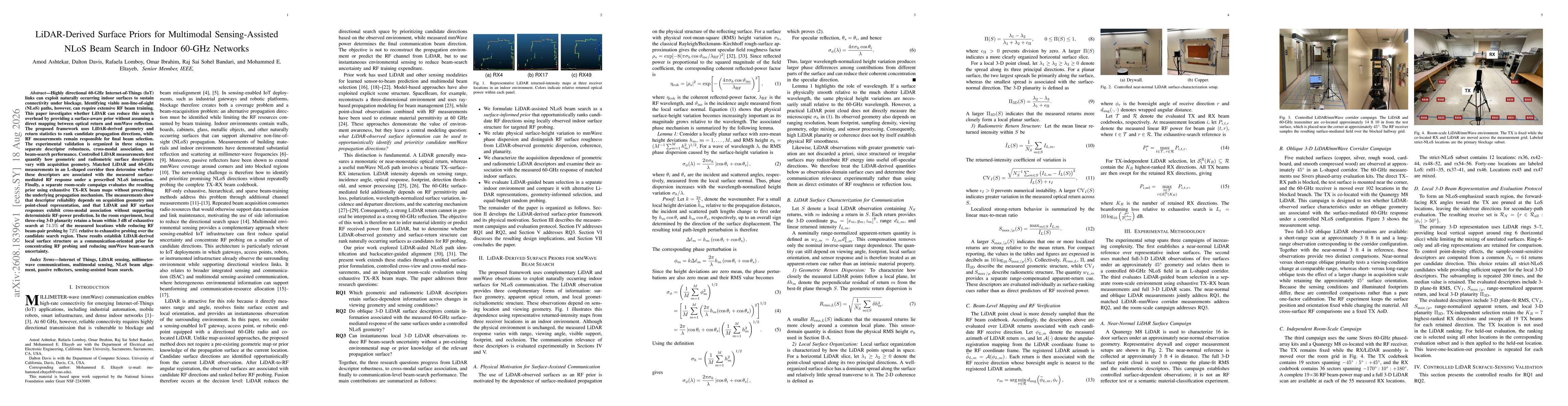 Thumbnail for LiDAR-Derived Surface Priors for Multimodal Sensing-Assisted NLoS Beam Search in Indoor 60-GHz Networks