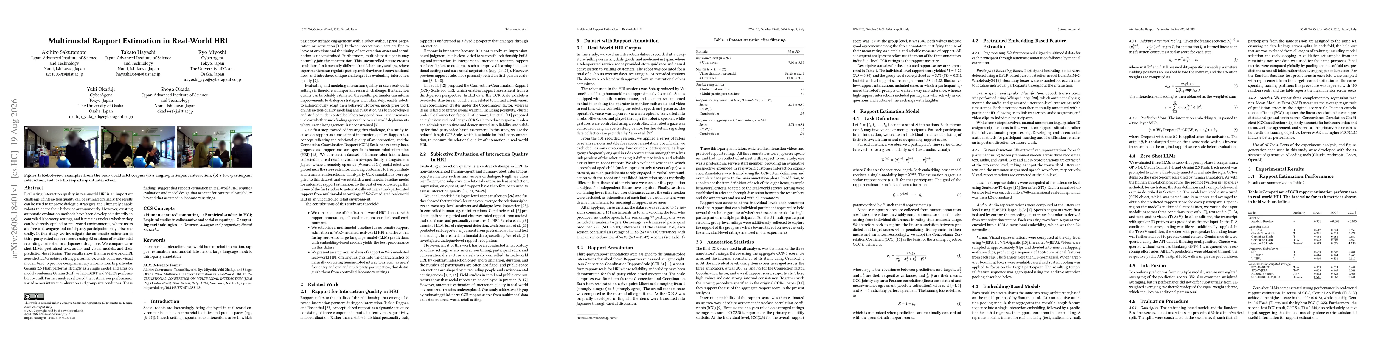 Thumbnail for Multimodal Rapport Estimation in Real-World HRI